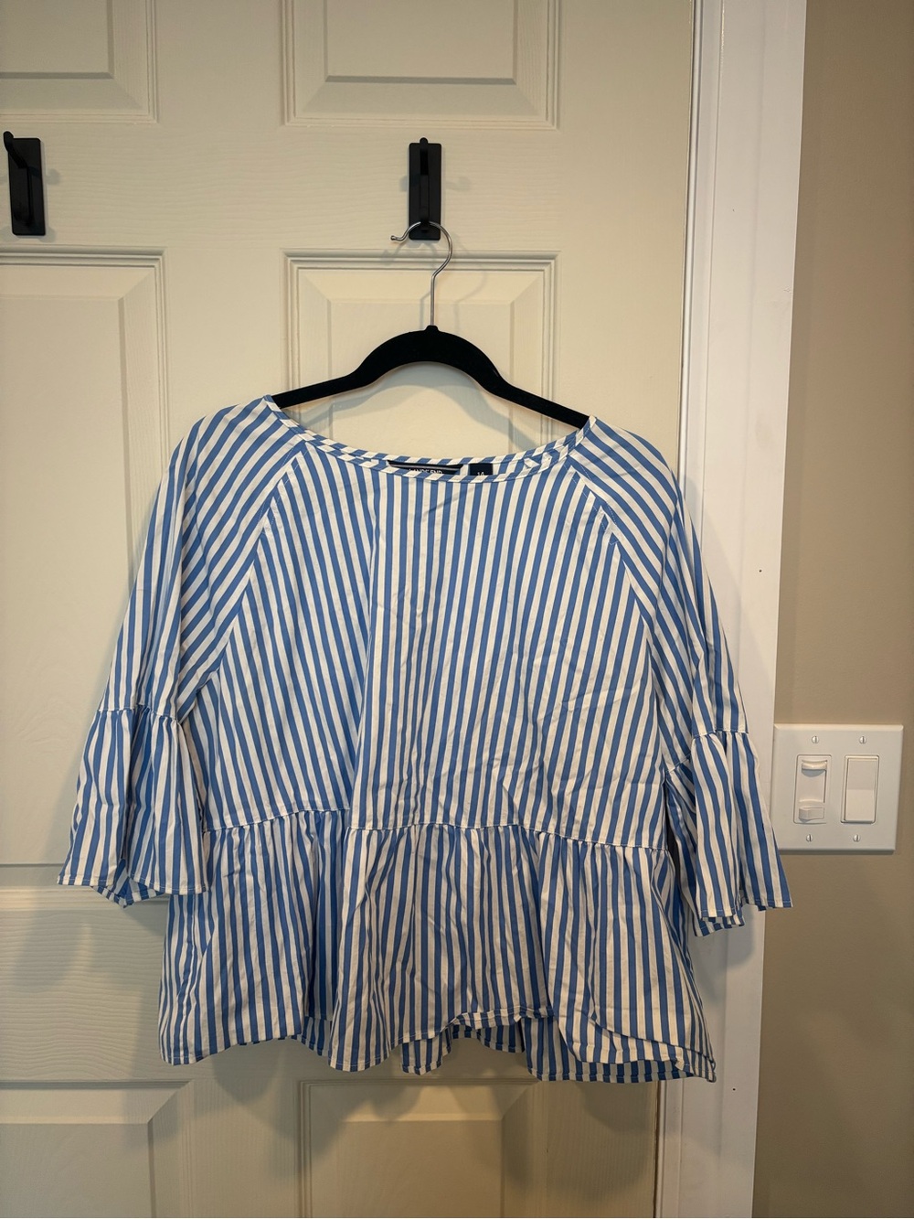 Lands End Striped Blue and White Peplum Blouse